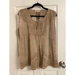 Artisan Embroidered Boho Peasant Blouse  Lightweight Summer Large - Solitaire